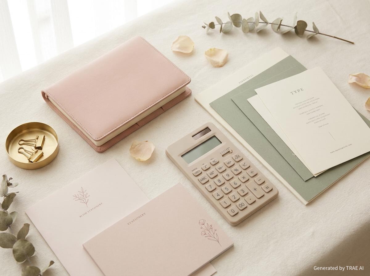 Bureau organisé avec documents et calculatrice
